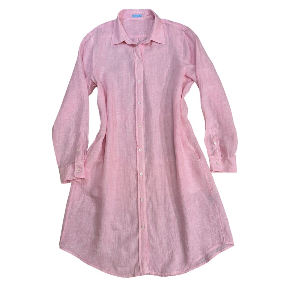 J McLaughlin 100% Linen Striped Button Down Shirt Dress Long Sleeve XL Coastal - Picture 12 of 16